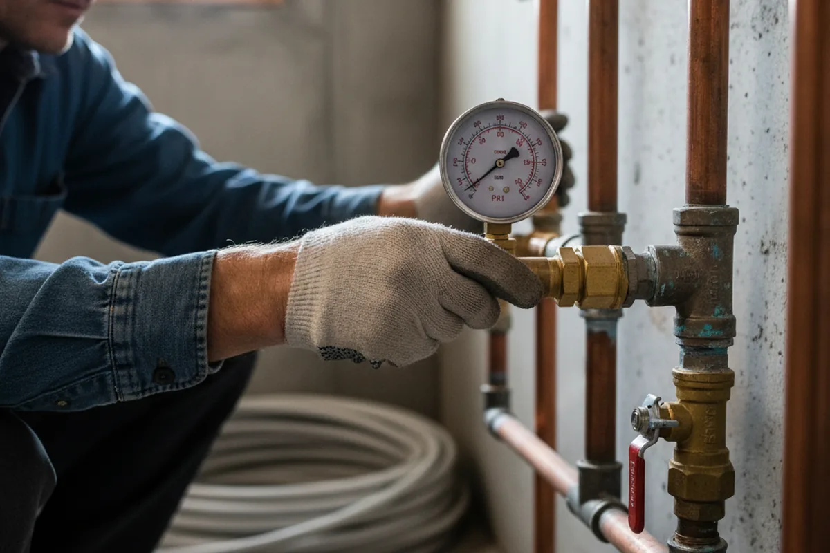 Pressure testing a repaired line during Water Line Repair in Eagle Bay